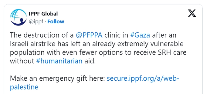 IPPF tweet Gaza
