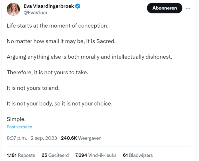 Tweet Eva Vlaardingerbroek